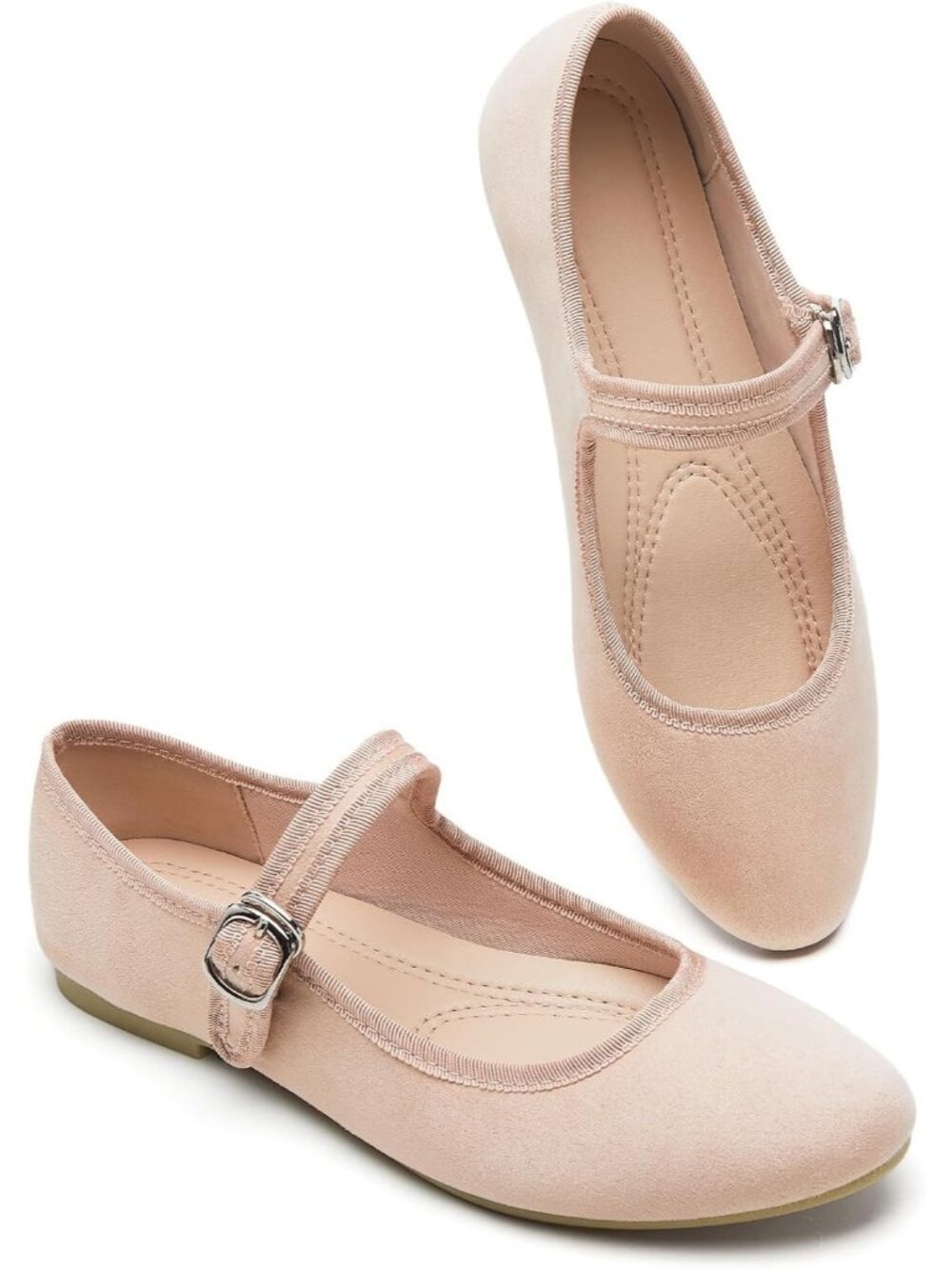 Women's Nude Faux Suede Adjustable Buckle Mary Jane Casual Dressy Flats Shoes